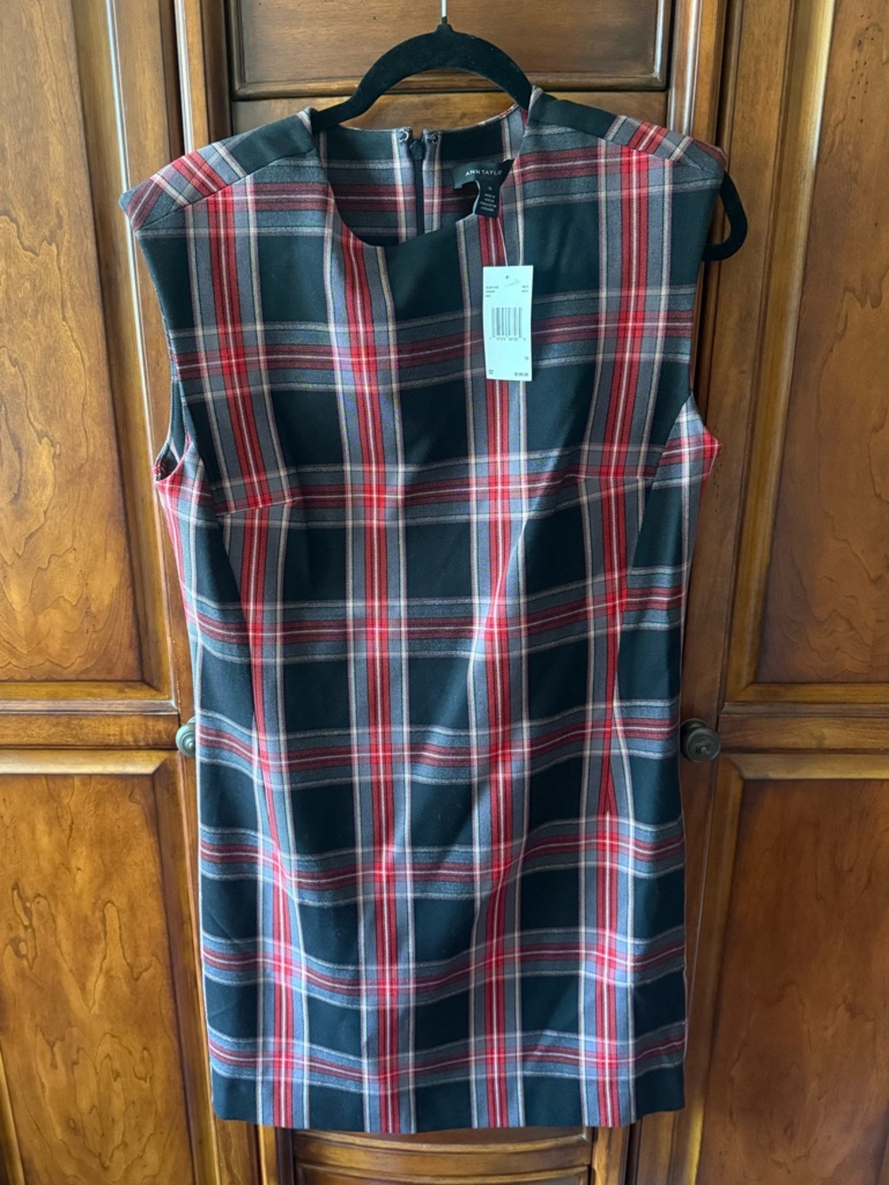 NWT Ann Taylor Black and Red Plaid Sleeveless Sheath Dress